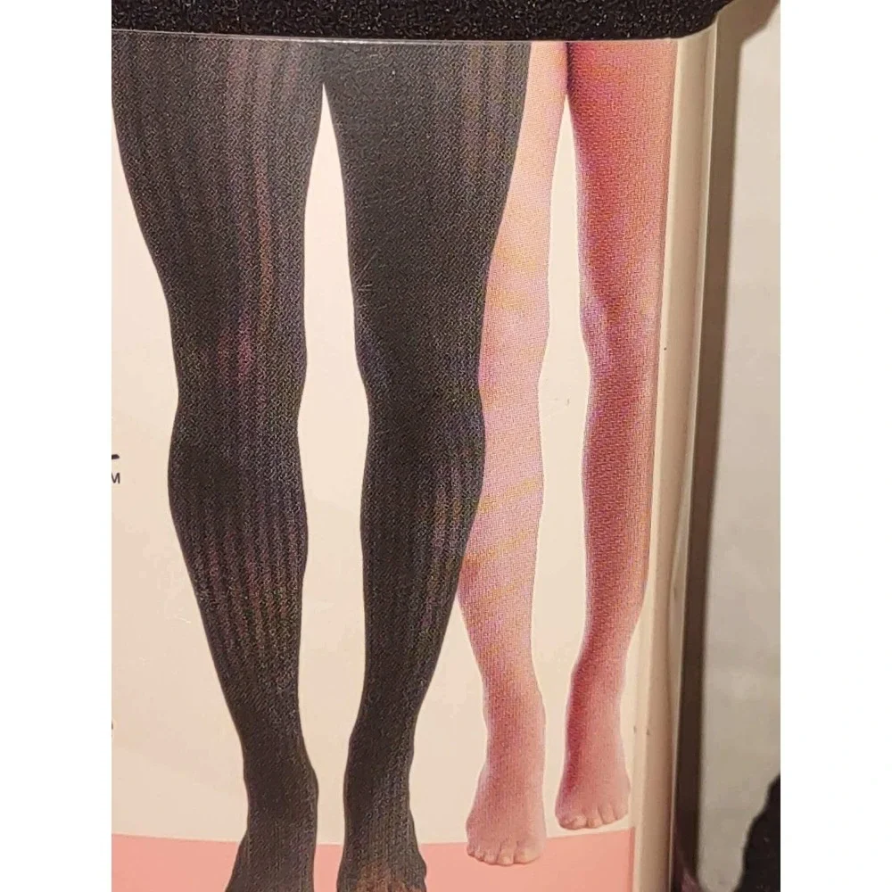 Secret Treasures 2 Pair Pack Cable & Opaque Tights Black Mauve Pink Medium M